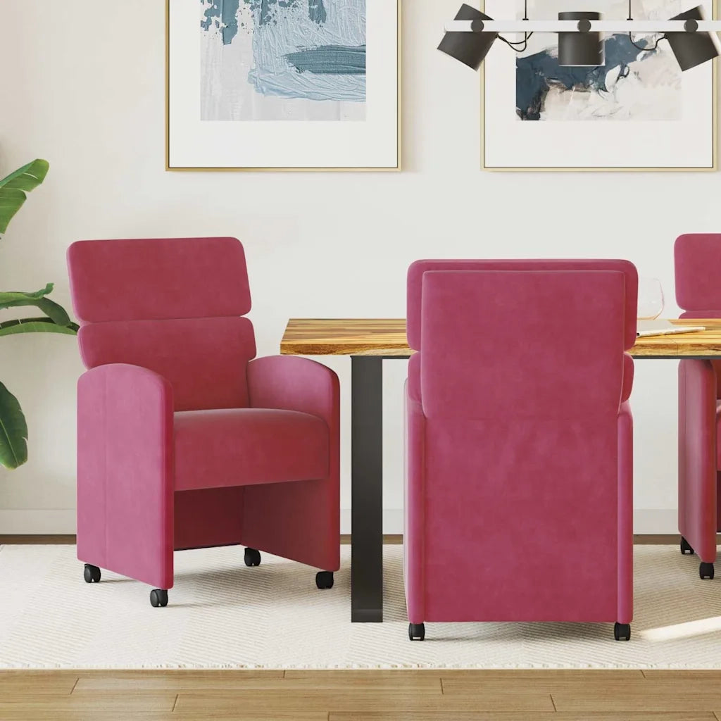 Sedie da Pranzo con Ruote 2 pz | Sedie da cucina Rosso vino 58 x 65 x 98 cm