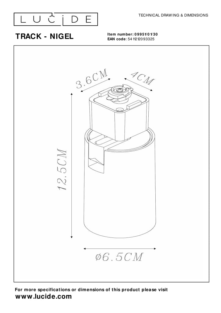 Faretto su binario orientabile nero GU10 5W Lucide