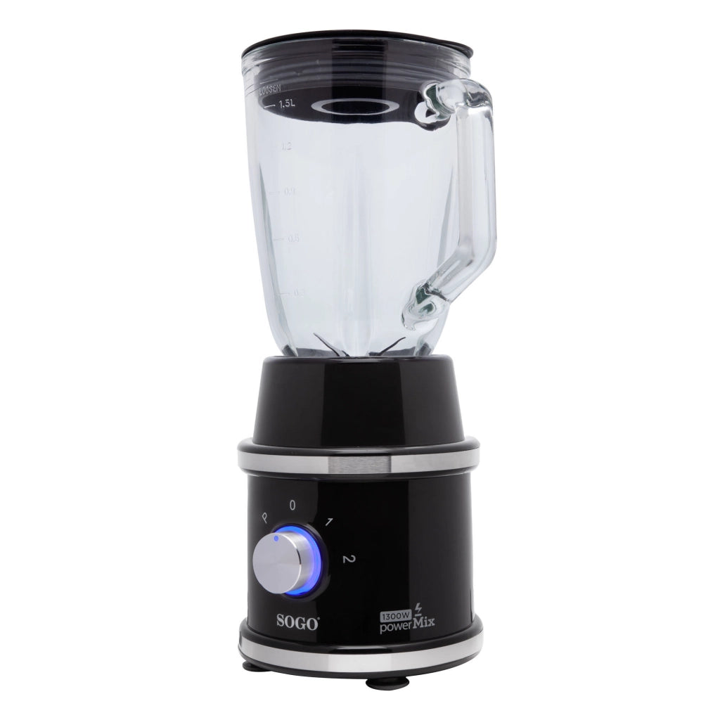 Frullatore elettrico da tavolo 1300W, 2 velocità con pulse, caraffa vetro 1,5L e mini tritatutto 300ml - SOGO