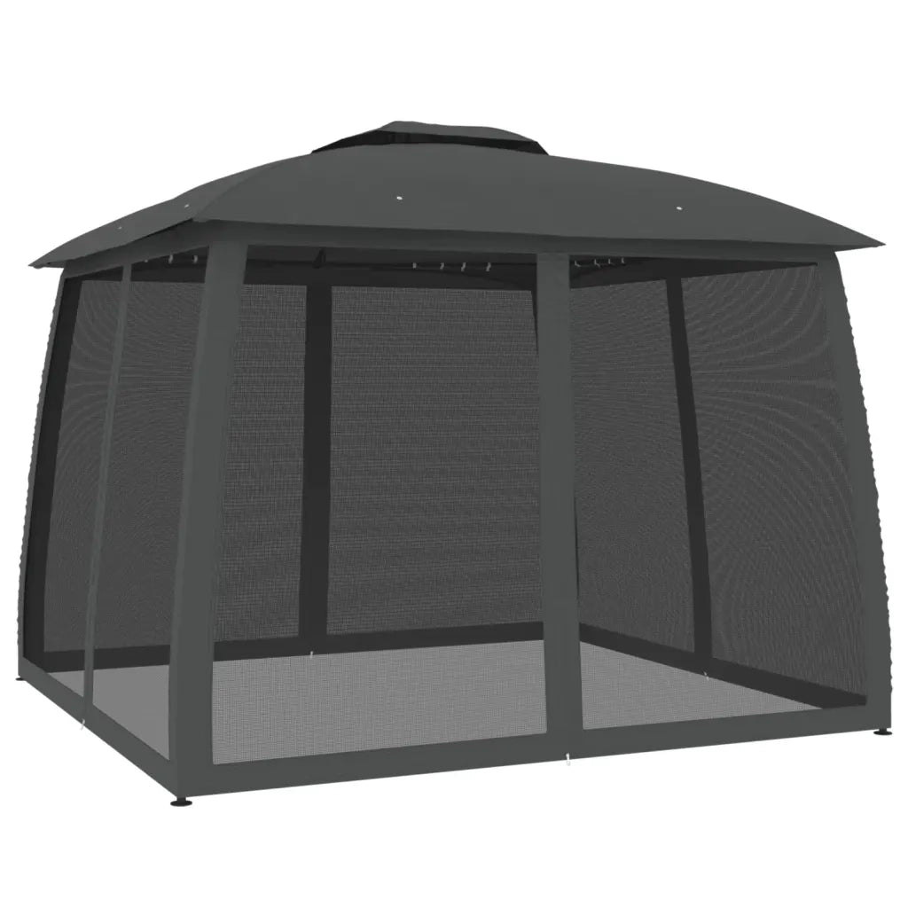 Gazebo | Pergolato Tetto Doppio e Pareti Rete Antracite 2,93x2,93 m Acciaio