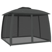 Gazebo | Pergolato Tetto Doppio e Pareti Rete Antracite 2,93x2,93 m Acciaio