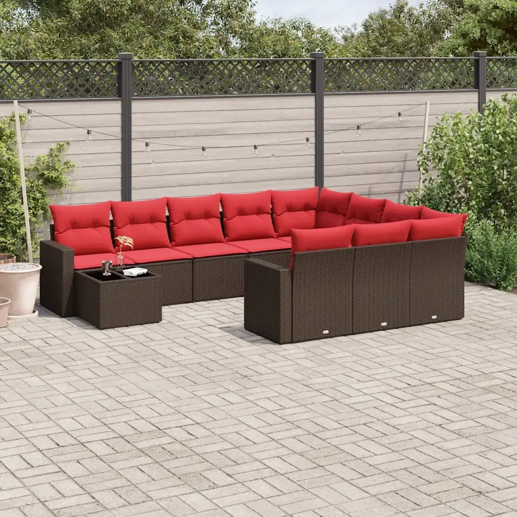 Set Divani da Giardino 11 pz con Cuscini Marrone in Polyrattan 3219524