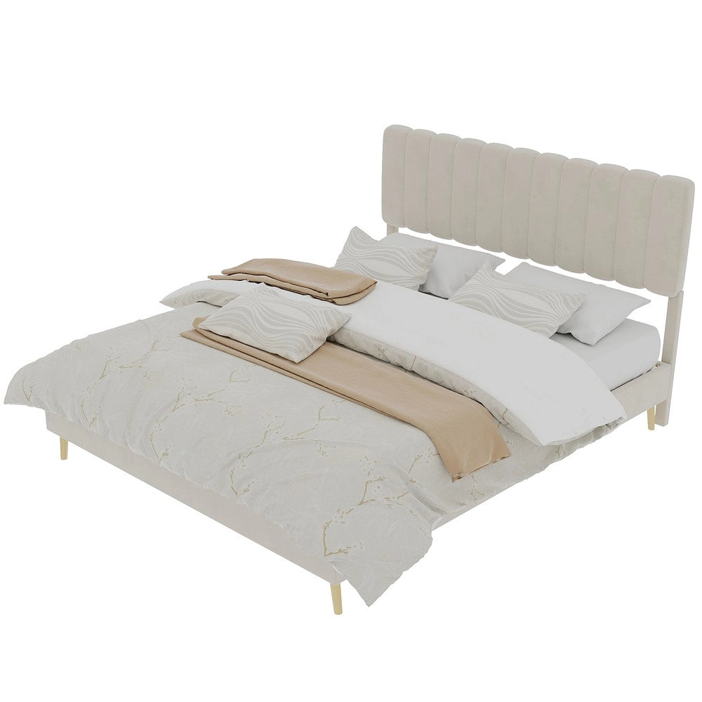 Letto imbottito con testiera ¨C Minimal ¨C Beige 160x200 cm tessuto
