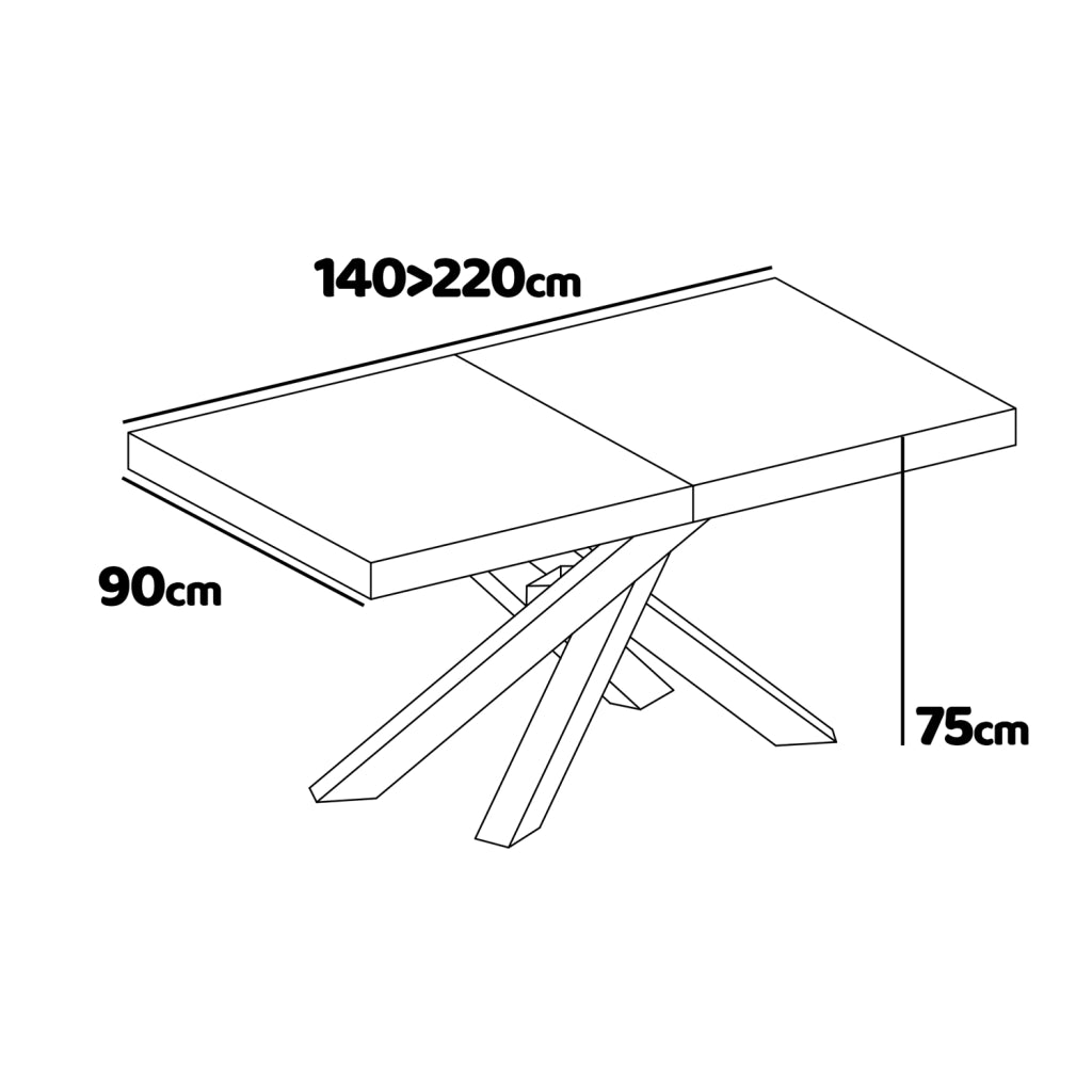 Figaro - Tavolo da pranzo allungabile con gambe incrociate 140(220)x90 cm, rovere rustico