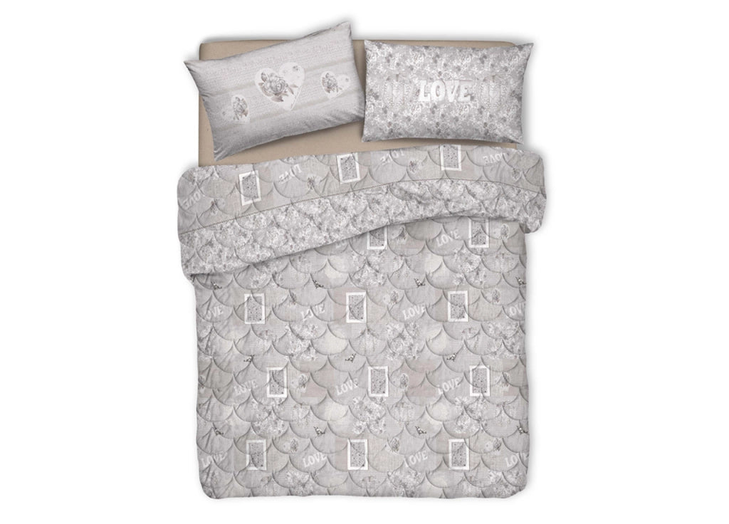 Trapunta Piumone Invernale Linea Pensieri Delicati Dis. Romantic Shabby Grigio - Singolo - Grigio