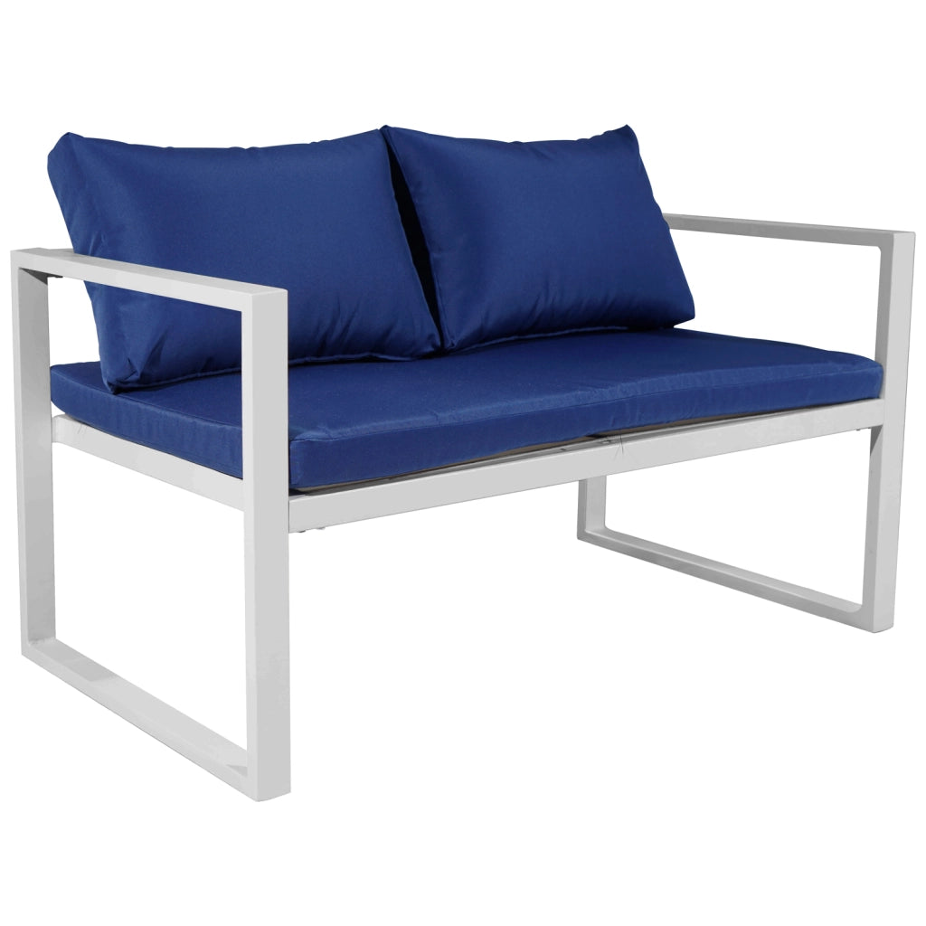 Set di mobili da giardino IBIZA in tessuto blu 4 posti - alluminio bianco
