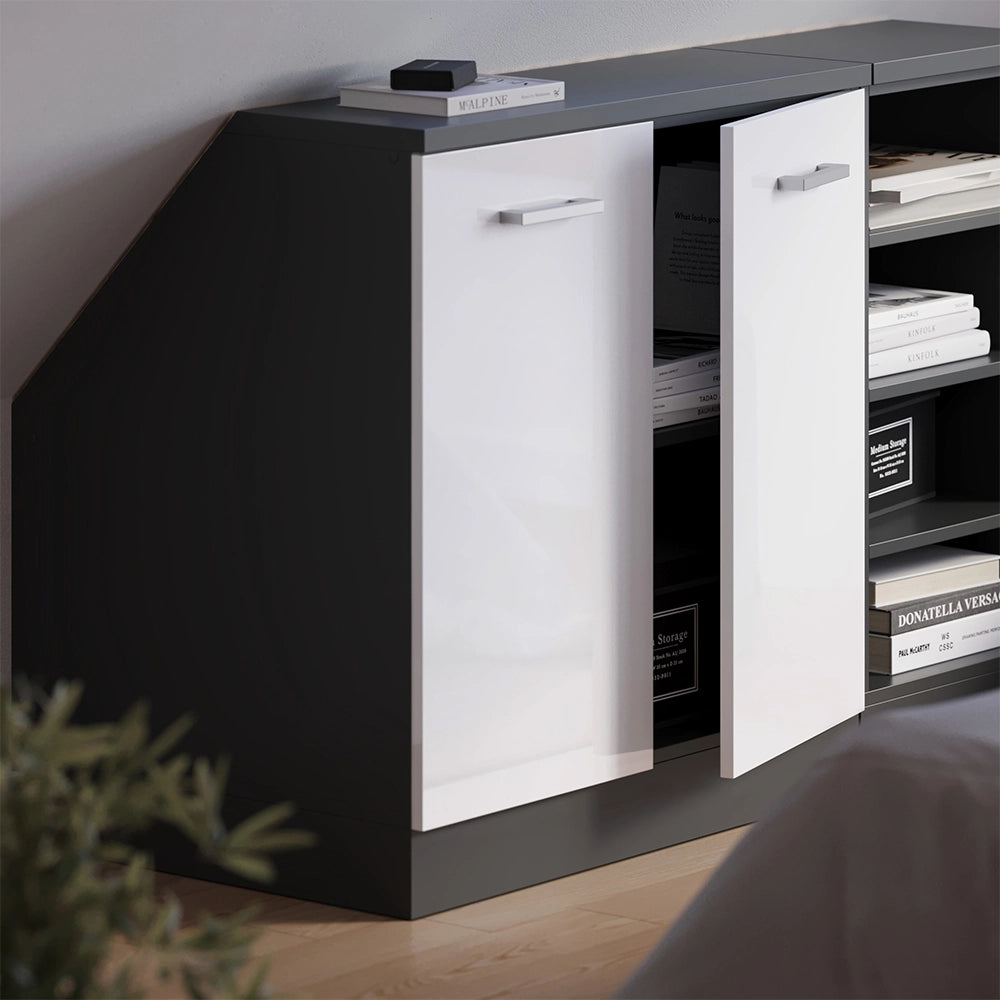 Mobile cucina sottotetto R-Line Bianco lucido/Antracite 80 cm con 2 porte, carcassa 60 cm profondità Vicco