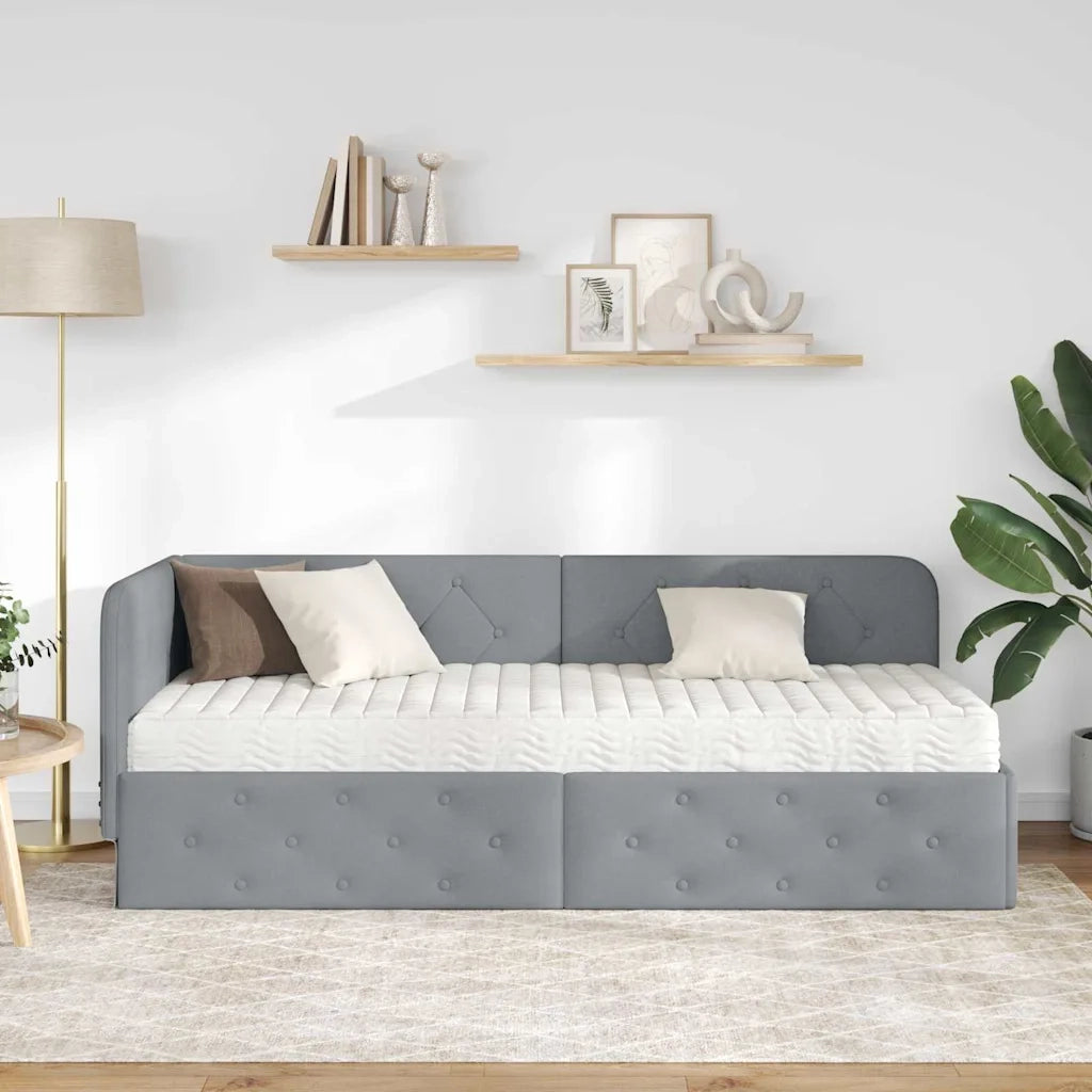 Letto singolo | Letto per adulti | Cornice del letto ad angolo Grigio chiaro 80 x 200 cm Tessuto