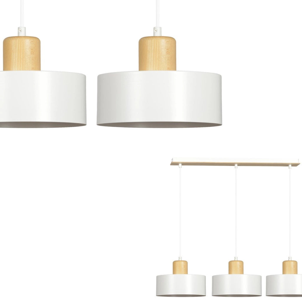 Lampada a sospensione Torin in acciaio bianco e legno naturale