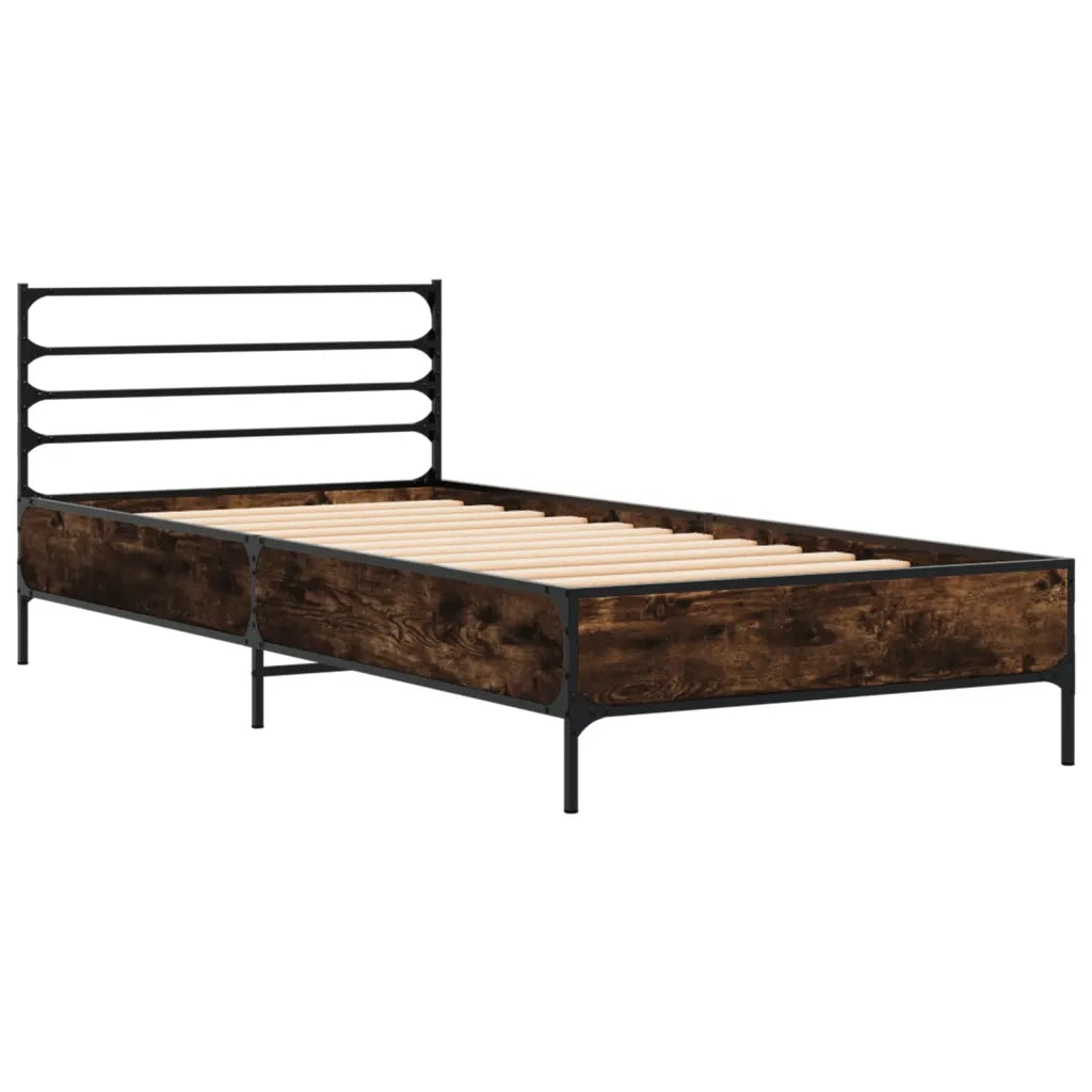 Giroletto-Struttura Letto Rovere Fumo 90x190 cm in Legno Multistrato e Metallo 155496