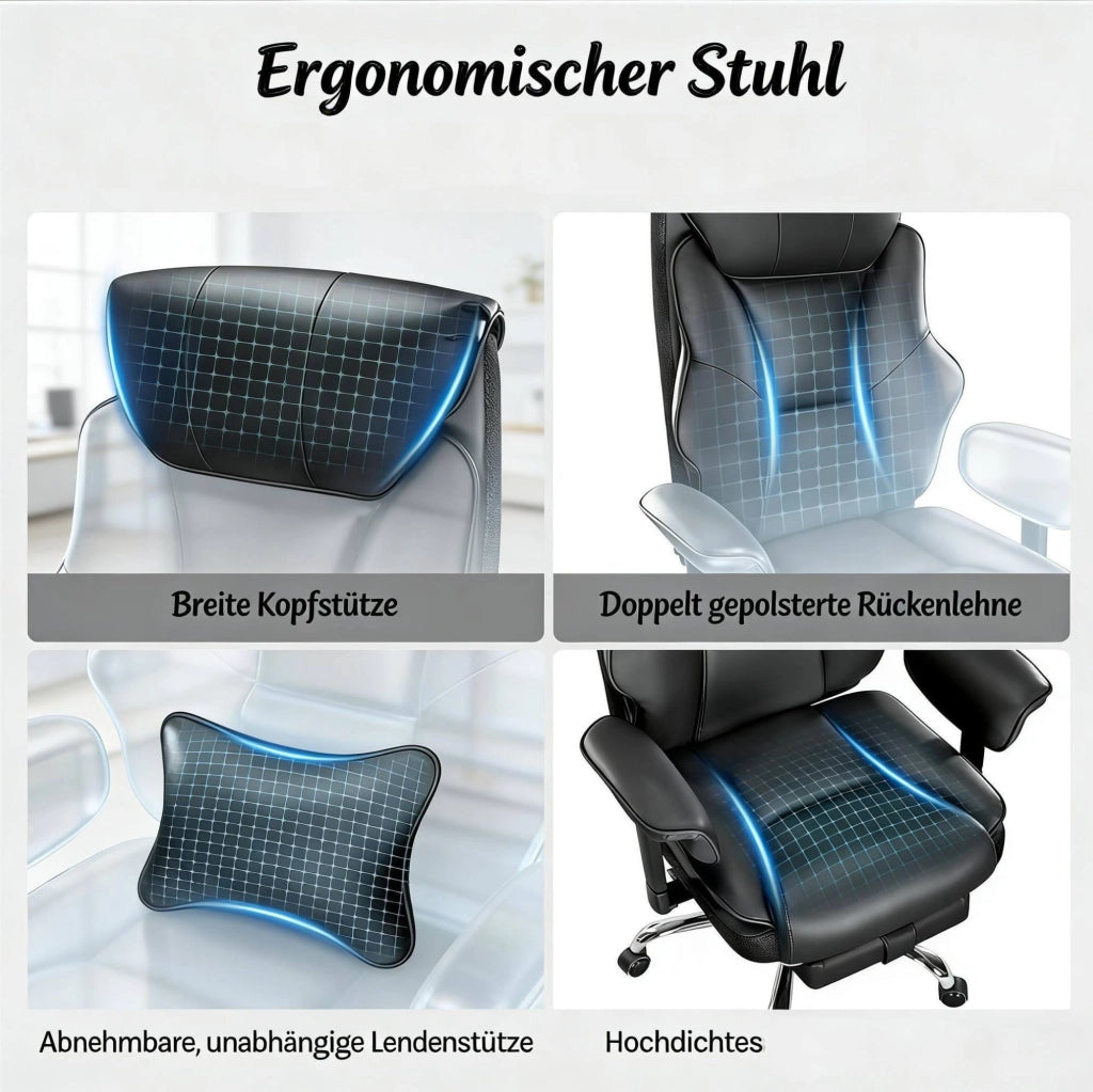 Sedia da ufficio ergonomica nera con poggiapiedi estensibile