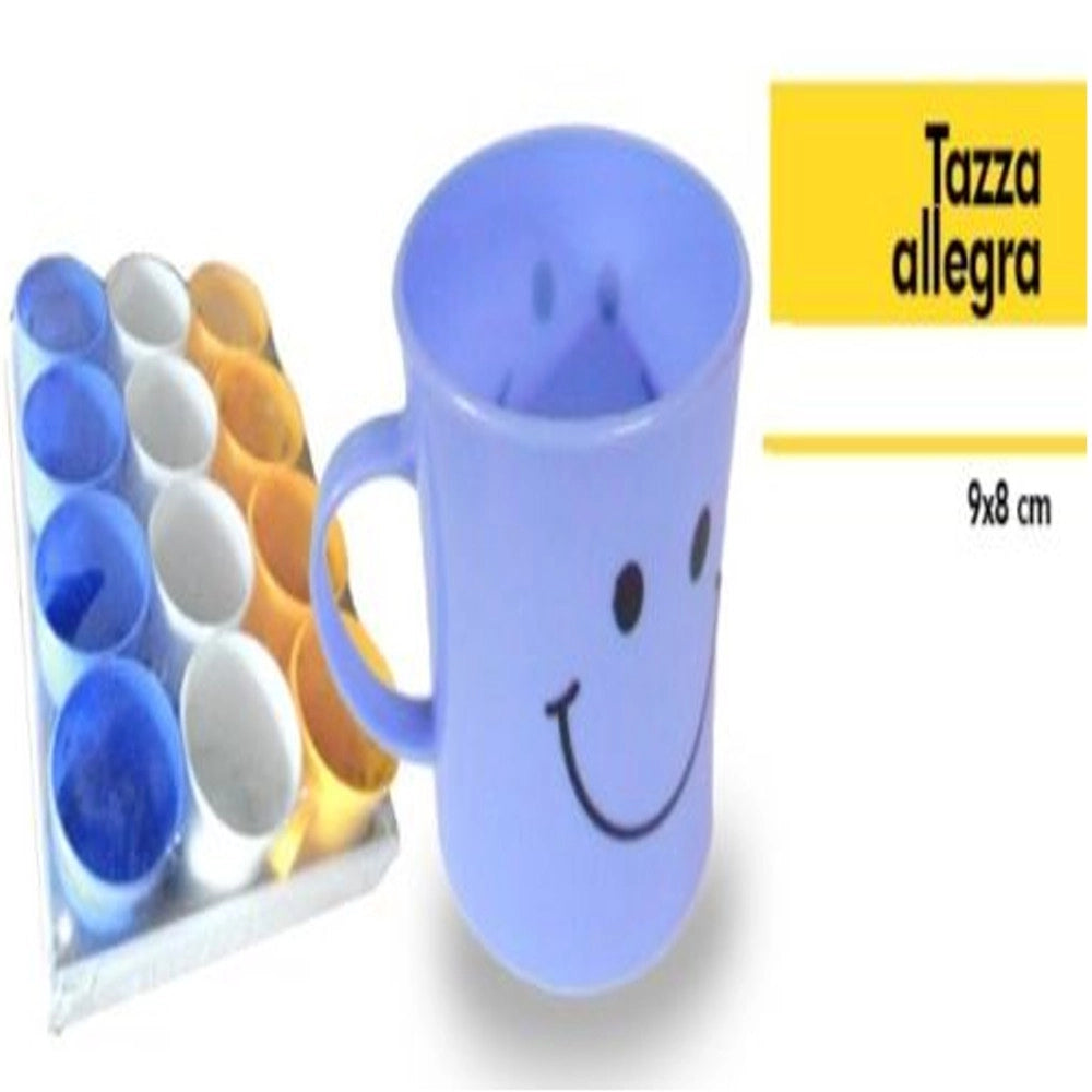 Trade Shop - Set 12 Pezzi Tazza Allegra Tazzone Smile Colorate Plastica Latte Colazione -