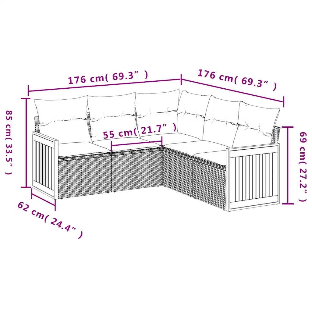 Set Divani da Giardino 5 pz con Cuscini Grigio in Polyrattan 3227643
