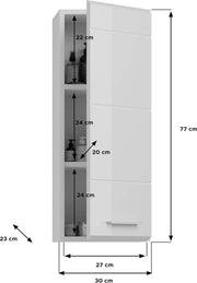 Cassettiere da bagno, cassettiera da appendere, materiale in legno, bianco alta lucidità, 30 x 70 x 23 cm