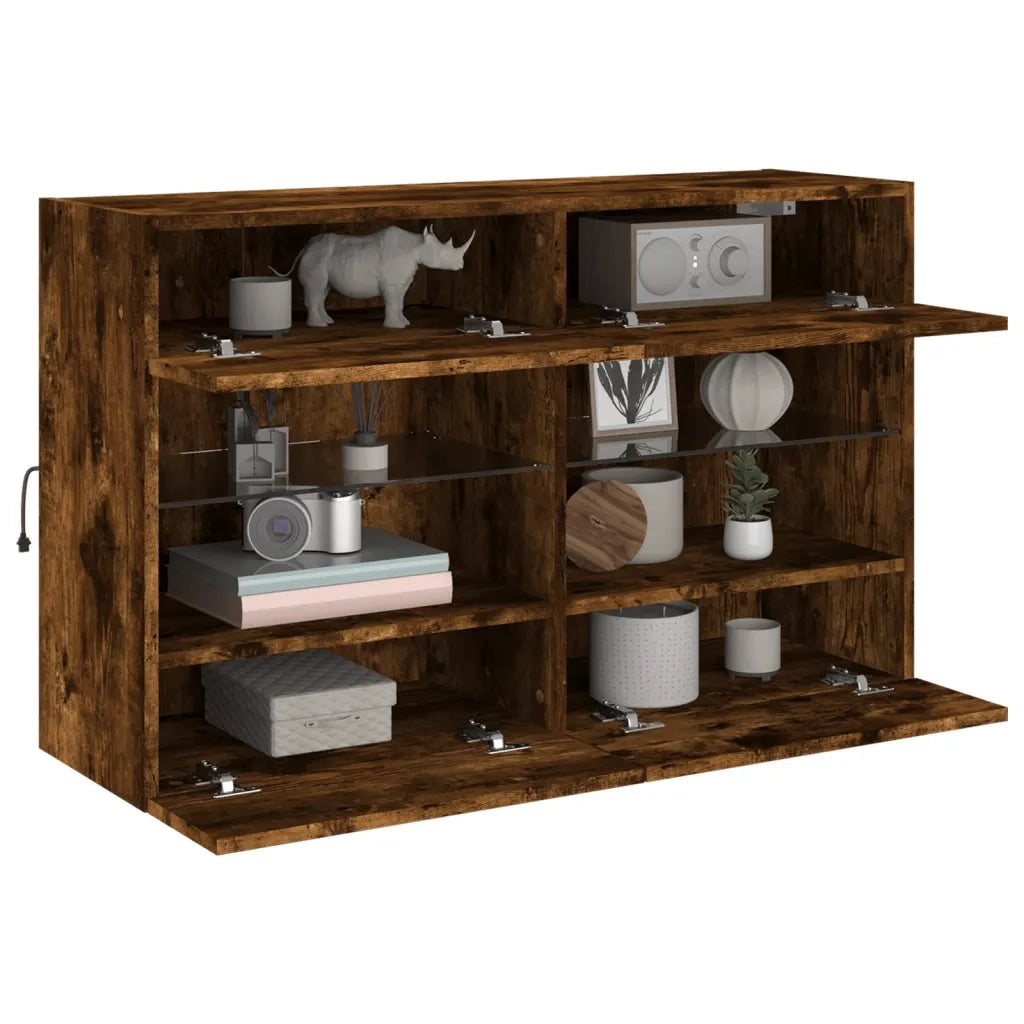 Mobile TV a Parete con Luci LED Rovere Fumo 98,5x30x60,5 cm 837110