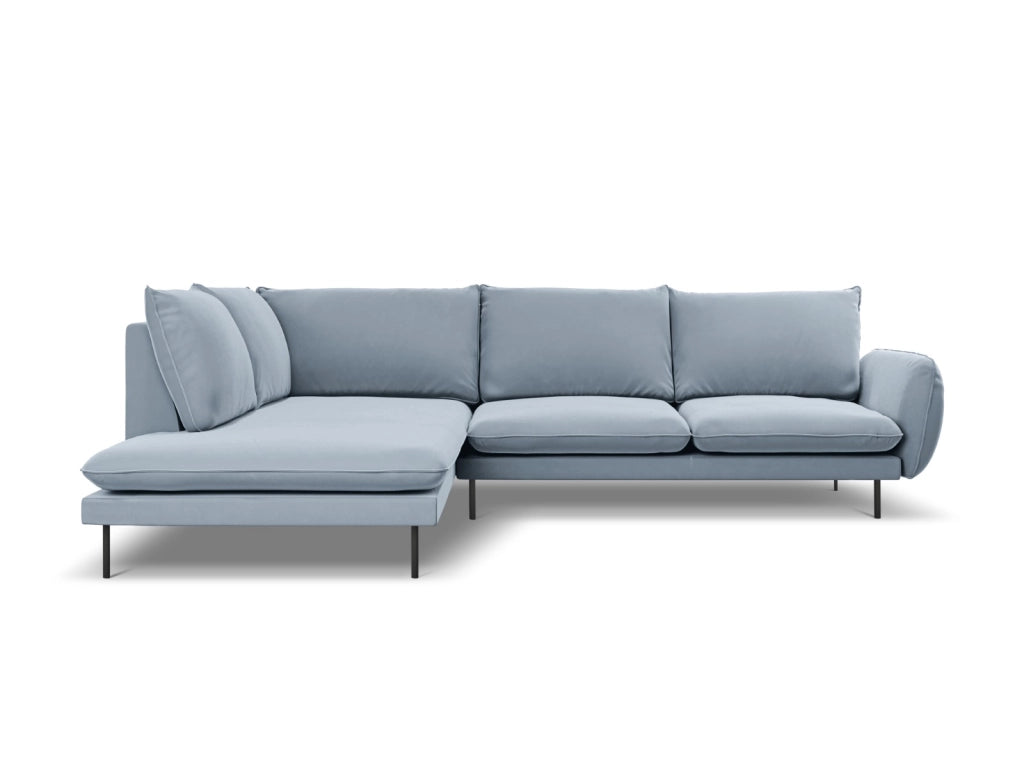 Cosmopolitan Design - Divano angolare sinistro "Vienna" 6 posti in velluto azzurro 