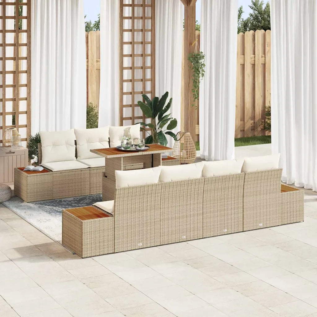 Set Divano da Giardino con cuscino 8 pcs Beige Poly Rattan