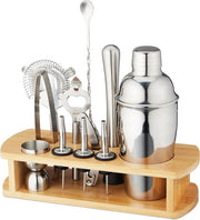 Set di cocktail 12 pezzi con holder - Shaker - Cucchiaio da bar - Accessori da cocktail in argento/natura