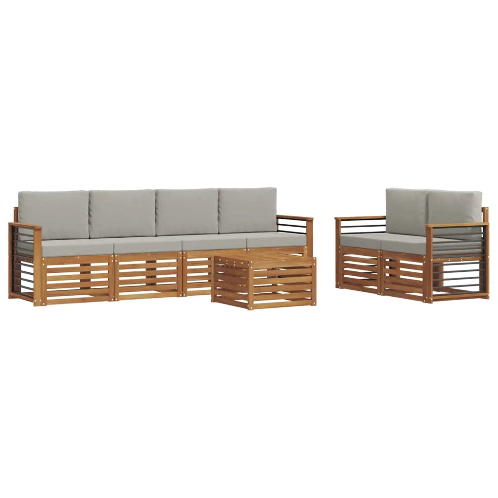 Set di divani da esterno 7 pcs Grigio Naturale e Chiaro