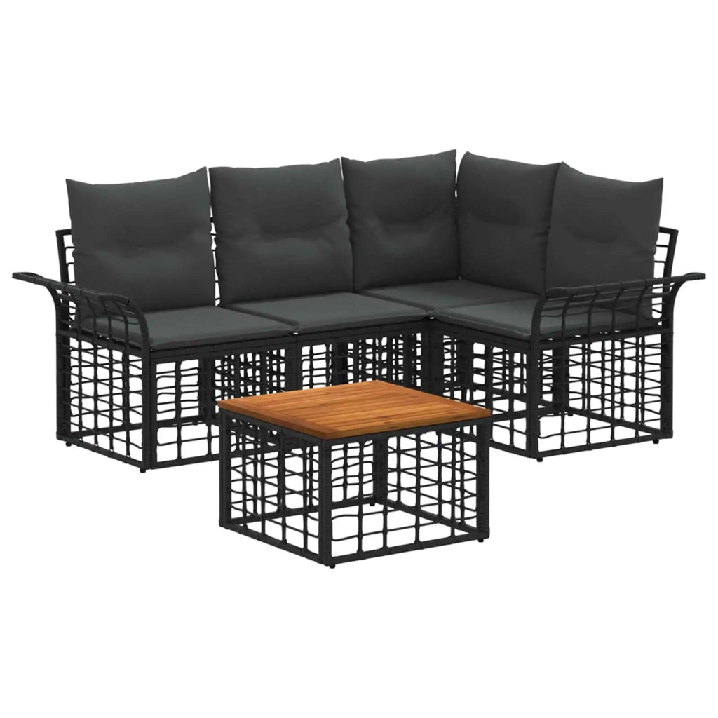 Set di divani da esterno 5 pz | Set Salotto da Giardino Nero e Grigio scuro Poliestere