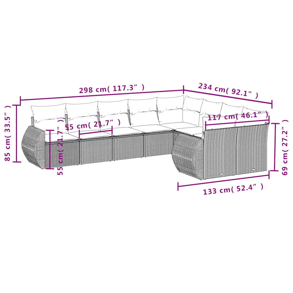 Set Divani da Giardino 9 pz con Cuscini Grigio in Polyrattan 3221840