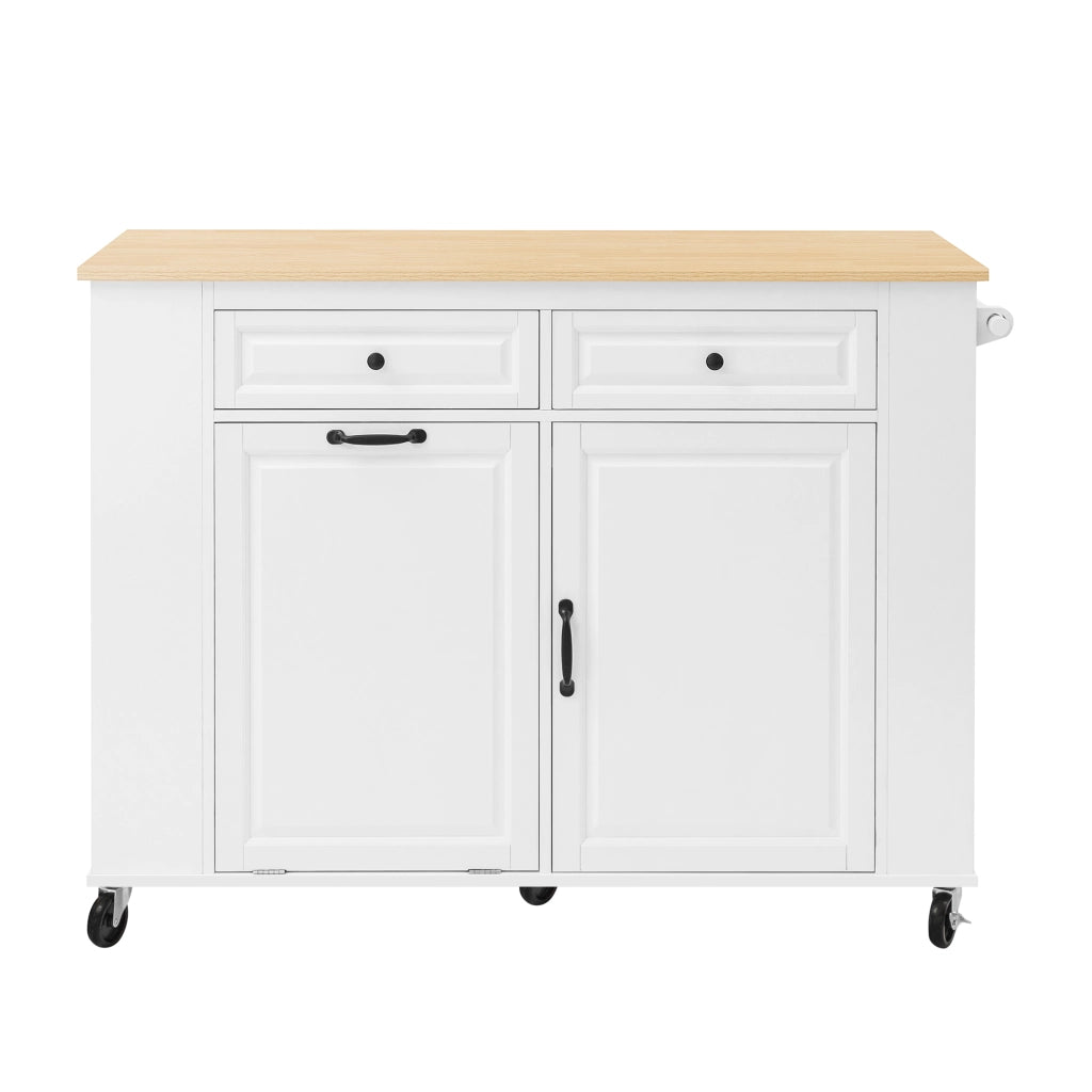 Isola Cucina Mobile con Piano Estensibile 120 cm; Porta Rifiuti; Prese USB; Ripiano Regolabile e Ruote