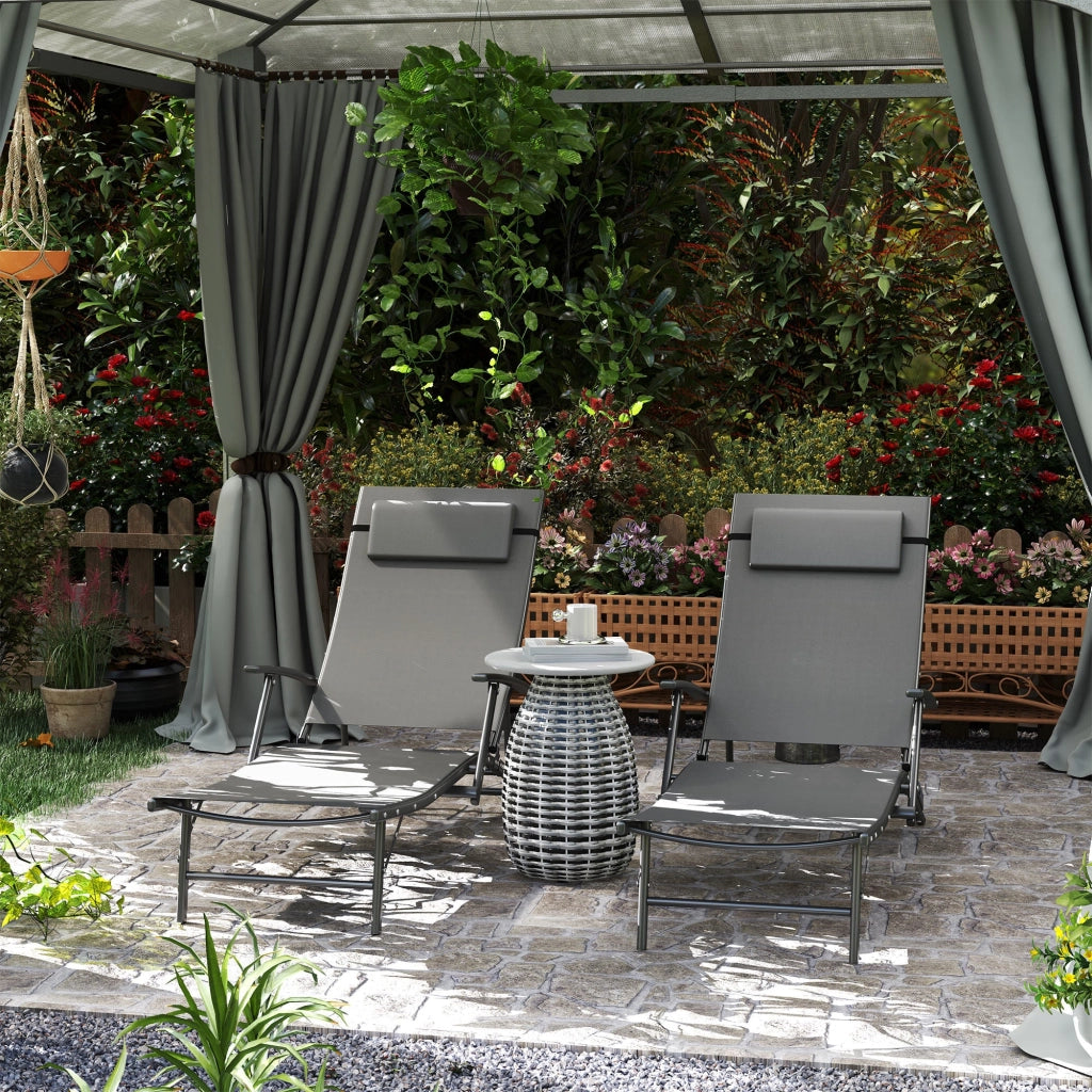 Set 2 Sdraio da Giardino Pieghevoli 64x154x87A cm con Schienale Regolabile e Cuscino Grigio