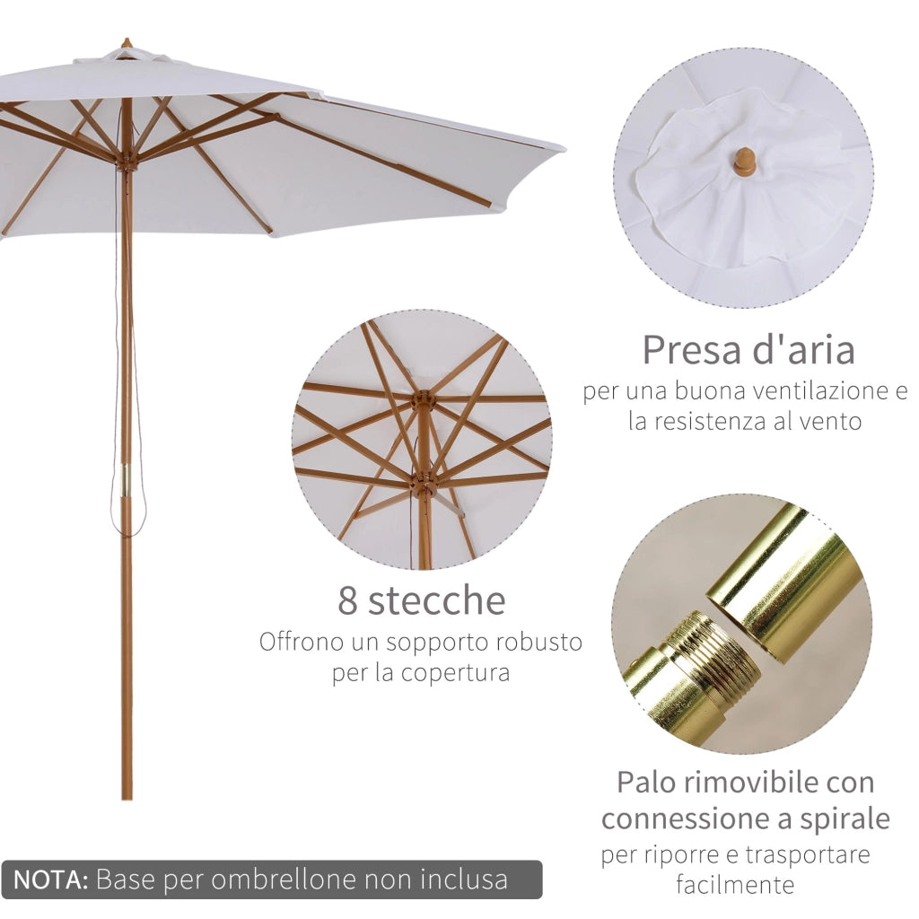 Ombrellone da Giardino Ø3 m Palo Ø38 mm in Legno Bianco