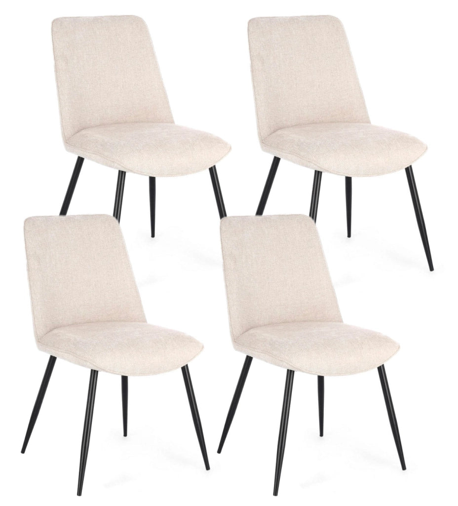 Set 4 Sedie 48x62x84 cm Cora in Tessuto Nero e Beige