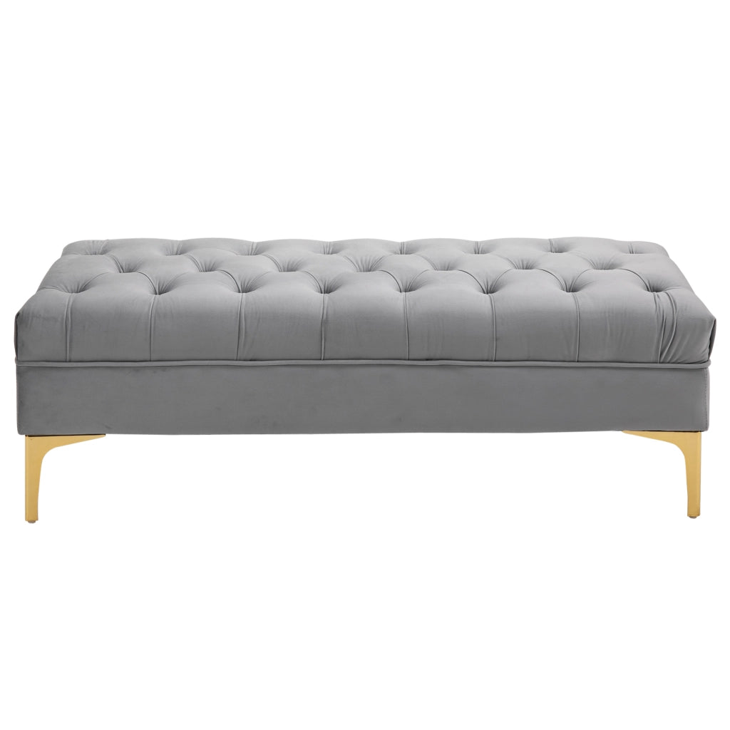 Pouf imbottito capitonnato ¨C zephmum ¨C grigio chiaro veluto metallo dorato 118x45x42 cm