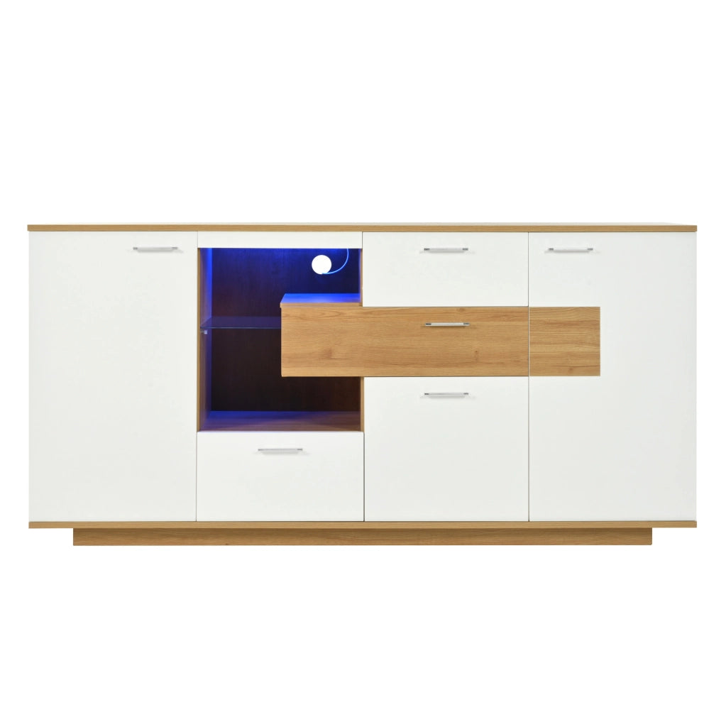 Credenza moderna 160x40x77 cm con LED, 2 ante e 4 cassetti