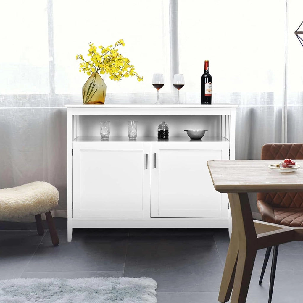 Armadio da cucina a buffet, da cucina, a buffet, con ripiano aperto e 2 ante, in legno, con ripiano regolabile, 114 x 51 x 91 cm, bianco