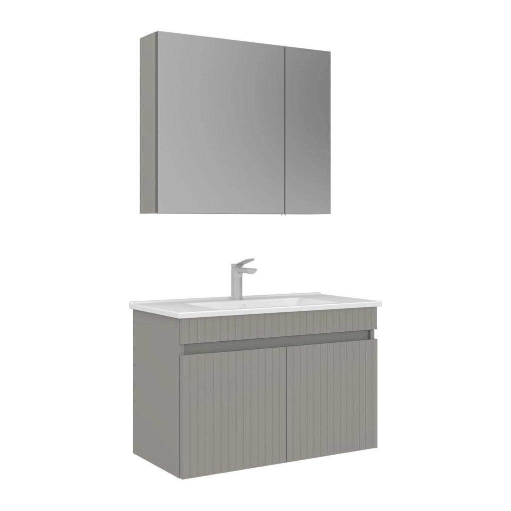 Set mobile lavabo con specchio (2 pezzi) "Tivoli 85" - 85 x 45 x 57 cm - Cashmere opaco