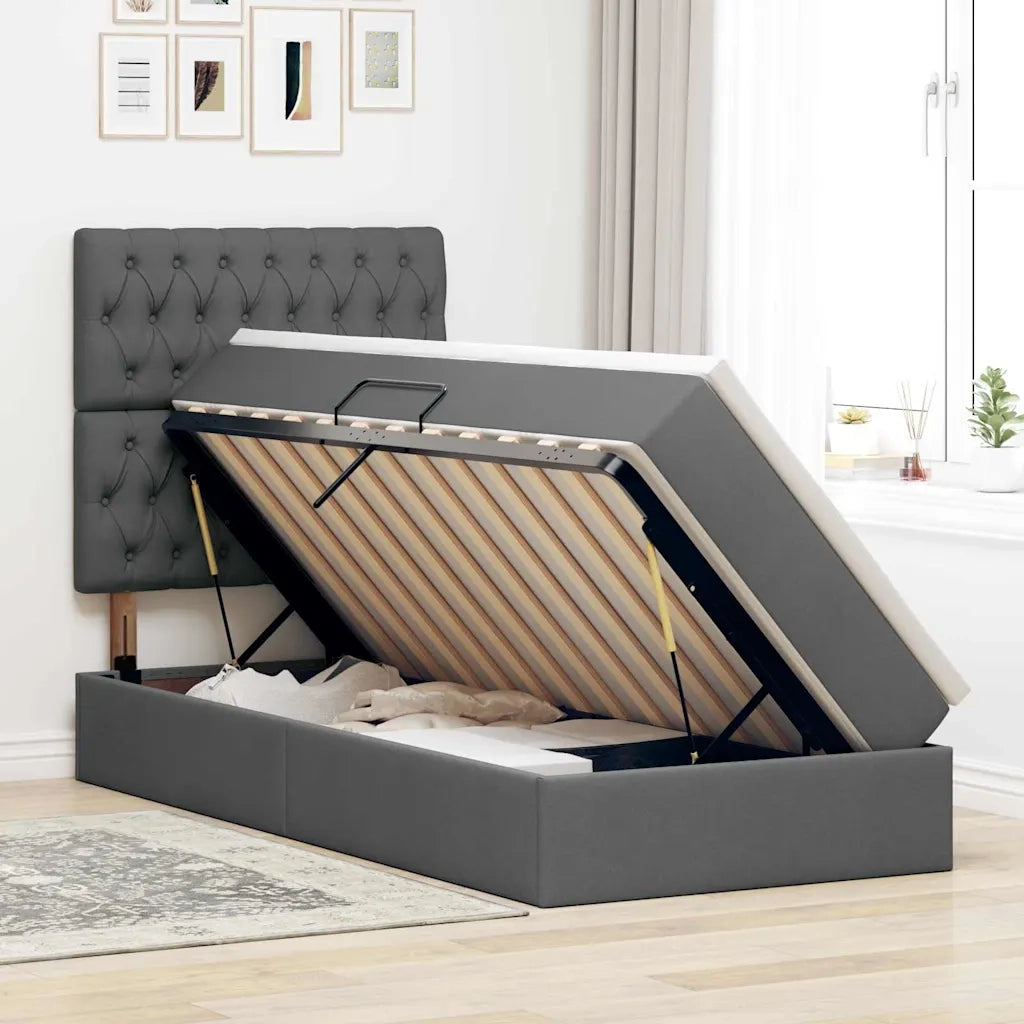 Letto con contenitore e materasso Grigio scuro 90 x 200 cm