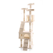 Albero tiragraffi beige 170 cm con piattaforme, cuccette e scale