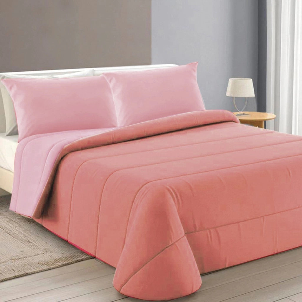 Trapunta Piumone Invernale Double Face 250gr Coperta Calda Letto 1 Pz e Mezza Made In Italy Rosa
