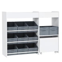 Mobile Portagiochi per Bambini con 11 Cestini in Tessuto, Armadietto e Ripiani, 105x30x80 cm, Bianco