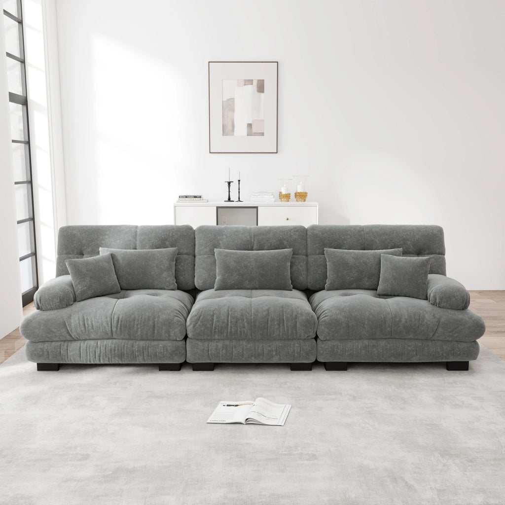Divano angolare modulare 3 posti seduta profonda con cuscini in ciniglia grigio 313 Ã— 77 Ã— 81 cm
