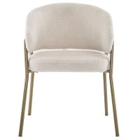 Sedia Imbottita in Velluto di Agnello con Braccioli, Schienale con Motivo a Fori, Gambe Dorate, 49x48x78 cm, Bianco