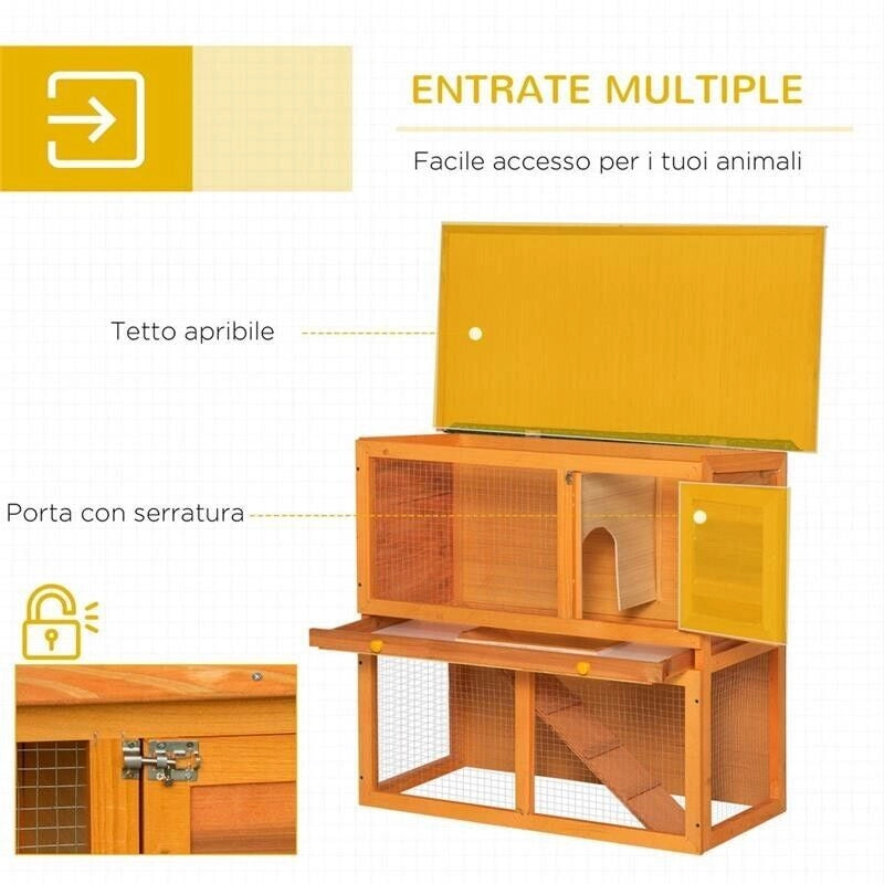 GABBIA PER CONIGLI CONIGLIERA DA ESTERNO IN LEGNO DI ABETE, 90X45X80CM