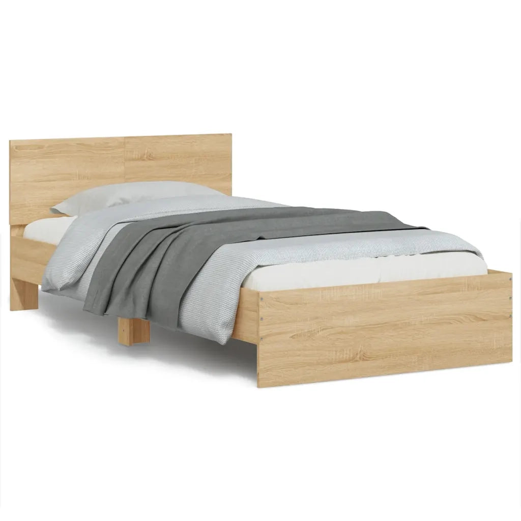 Giroletto con Testiera e LED-Struttura Letto con testiera Rovere Sonoma 100x200 cm 295194