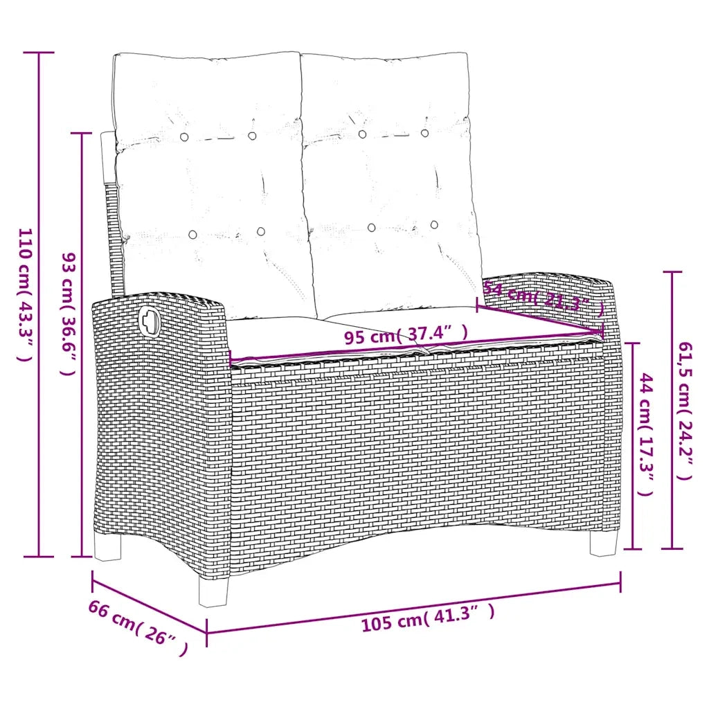 Set da Pranzo da Giardino 2 pz con Cuscini Nero in Polyrattan 3277379
