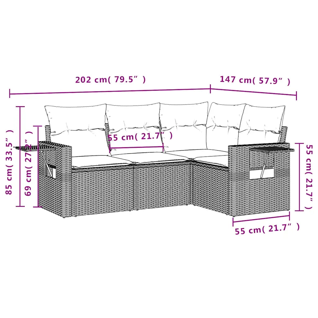 Set Divani da Giardino 4 pz con Cuscini Marrone in Polyrattan 3220113