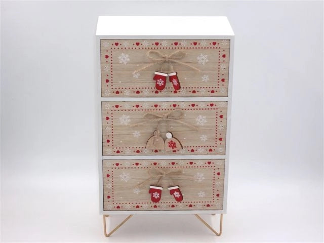 Mobiletto Mobile in Legno 3 Cassetti Natalizio Natale 30 x 18 cm