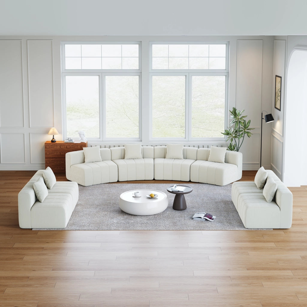 Divano modulare curvo con 2 cuscini e design a tasti del piano per soggiorno in ciniglia - beige