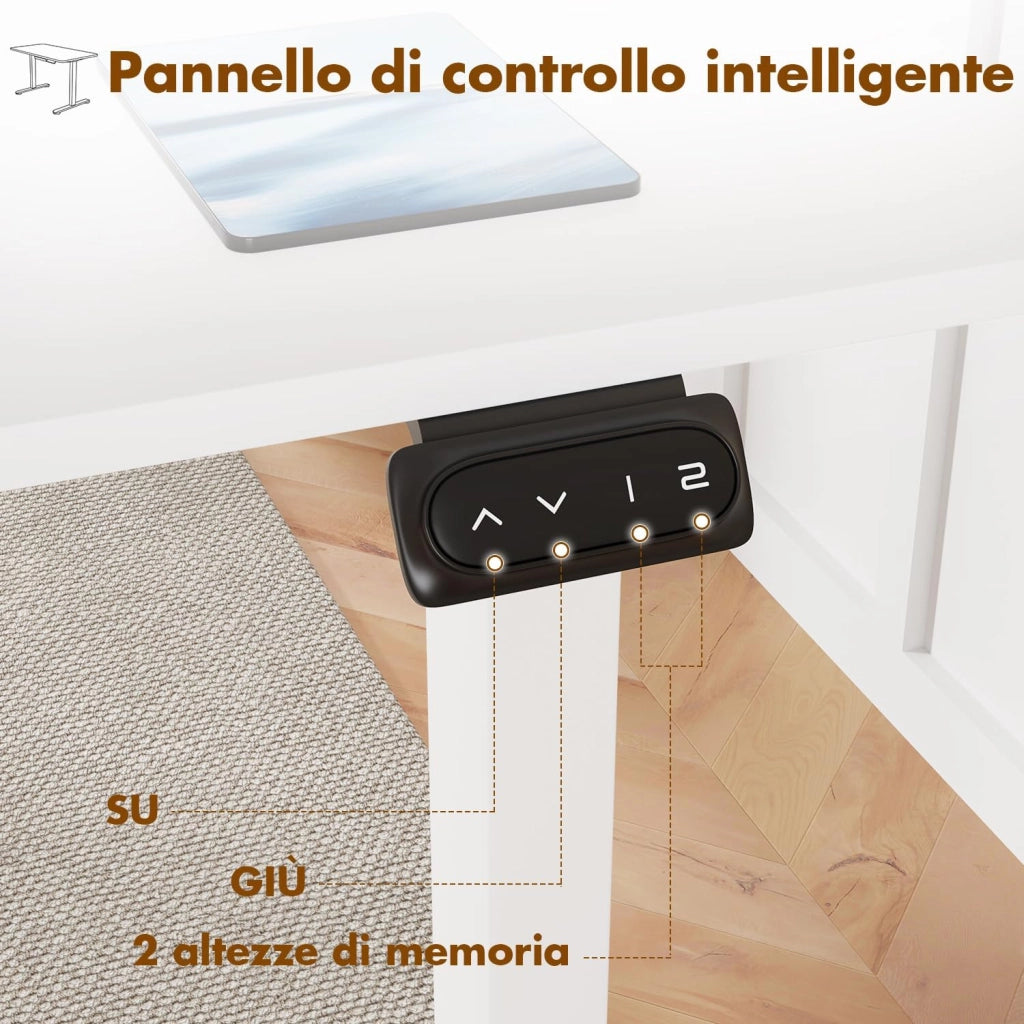 140 x 60 cm scrivania elettrica regolabile in altezza con gancio per cuffie, altezza regolabile 71-119 cm, 2 altezze di memoria. scrivania da ufficio, camera da letto, stanza di studio (Bianco)