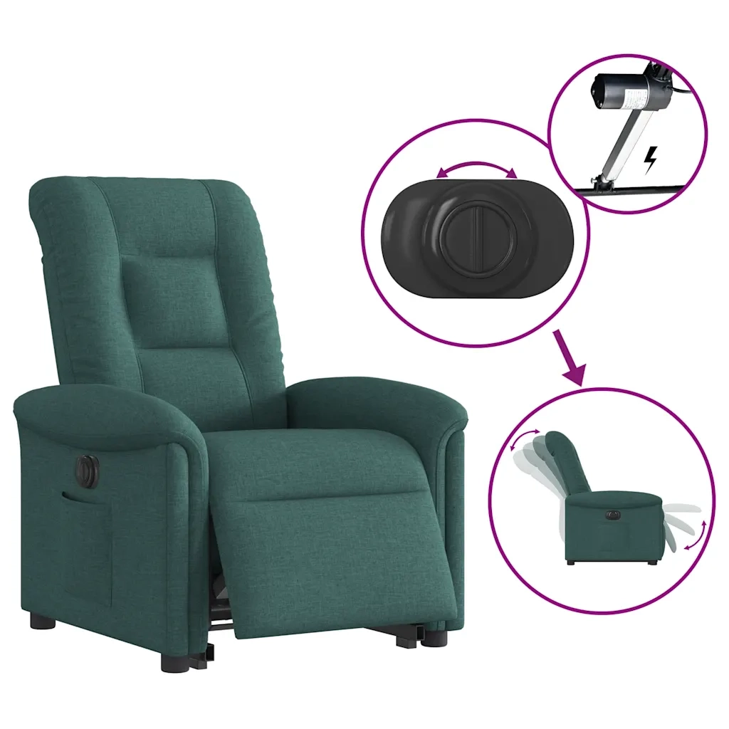 Poltrona Alzapersona Reclinabile Elettrica Verde Scuro Tessuto 3303280