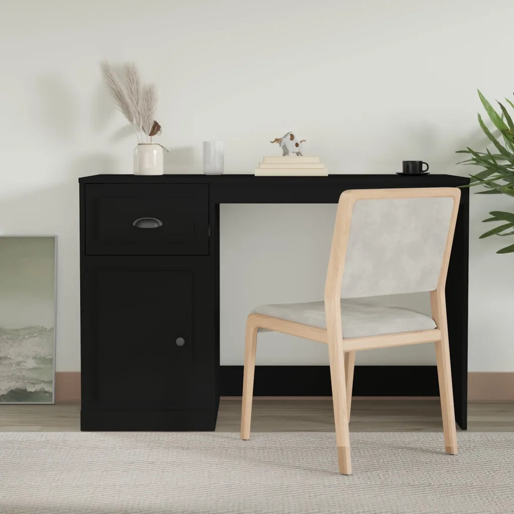 Scrivania | Tavolo da Ufficio con Cassetto Nera 115x50x75 cm in Legno Multistrato