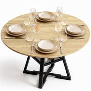 Tavolo per Sala da Pranzo Tondo Naturale con Ripiano Portaoggetti 120x120x76cm