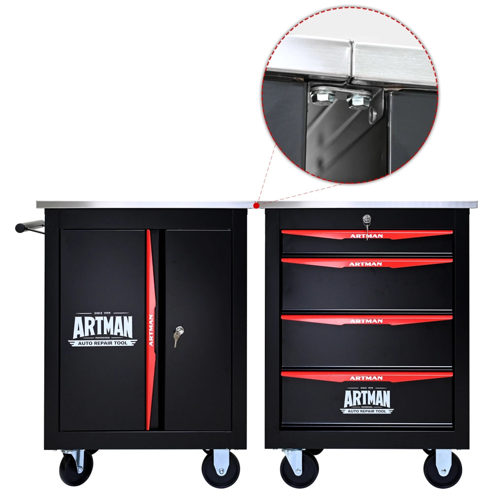 Carrello pieghevole a due ante con multiutensile ¨C Nero-Rosso